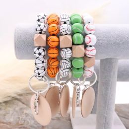 Factory direct selling beaded baseball wooden bead bracelet personality wood chips can be engraved multicolor optional