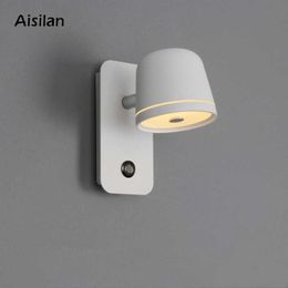 Lamps Aisilan LED Bedside Bedroom Dimmable Lamp Living Room Nordic Creative Reading Infinite Dimming Switch Wall Light SconceHKD230701