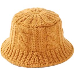 Women Winter Chunky Braided Cable Knitted Dome Bucket Hat Solid Color Twist Striped Short Brim Packable Fisherman Cap