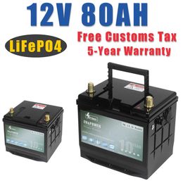 12V 80Ah LiFePO4 Solar Storage Battery Built-in BMS Lithium Batteries For RV Campers Golf Cart Off-Road Off-Grid Solar Energy