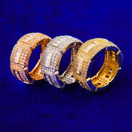 Cluster Rings Bubble Letter Iced Out Ring for Men Baguette Real Gold Plated Hip Hop Jewelry Trend Fashion Korea Best Selling 230620