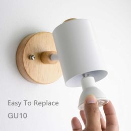 Lamps Nordic Indoor GU10 lamp Wooden 6 Colour With Zip switch EU/UL Plug Wall lights For home bedroom Living room Aisle DecorateHKD230701