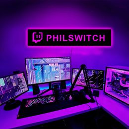 Lamps Personalised Gamer Tag Twitch Wall Lamp Custom Wood LED Neon Sign Control Colour and Mode of the Light for Game Room DecorHKD230701