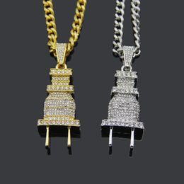 Hip Hop Rapper shiny diamond pendant gold necklace plug full zircon pendant personality creative copper micro-inset zircon jewelry 76cm necklace halloween 1370