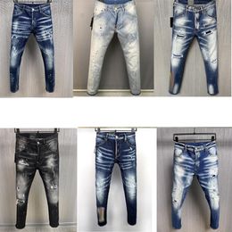 mens jeans denim ripped jeans for men skinny broken italy style hole bike motorcycle rock revival pants240S