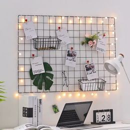 Decorative Objects Figurines Ins Home Wall Decoration Iron Grid Decor Frame Hanging Rack Display Art Storage Box Basket Mesh Shelf Holder Organiser 230701