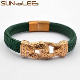 Chokers Sunnerlees Stainless Steel Boxing Glove Bracelet Leather Charm Wristband Gold Black Blue Colour Men Women Jewellery Gift Lsb01