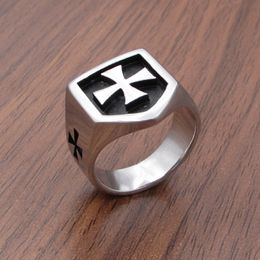Solitaire Ring Gothic German Army Iron Armor Shield Knight Cross Ring 316L Stainless Steel Gift Jewelry 230630