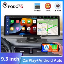 Car dvr Podofo 9" Mirror Monitor Video HD Recording Carplay Android Auto Wireless Connection DVR Dashboard For Nissan ToyotaHKD230701