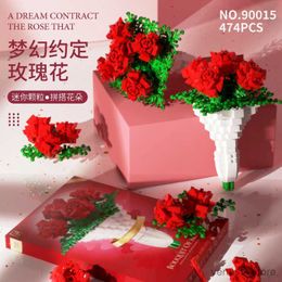 Blocks Roses Flower Bouquet Sets Building Block Kits Model Kid Toys Bike Creative Lover Wedding Valentine's Day Girl Gift R230701