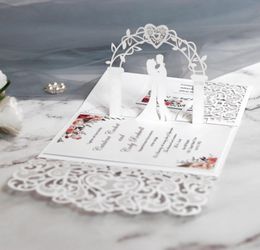 Other Event Party Supplies 10Pcs European Laser Cut Wedding Invitations Card 3D Tri-Fold Lace Heart Elegant Greeting Cards Wedding Party Favors Decoration 230630