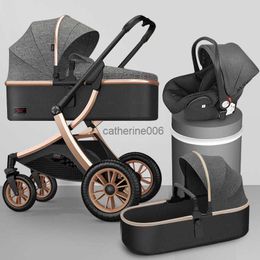 3 In 1 Baby Stroller Baby Pram Stroller Set High Landscape Stroller Folding Strollers Leather Baby Car Pram Carriage Car Seat L230625