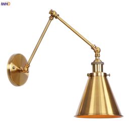 Lampen IWHD Antike Vintage Gold LED LED neben Flurstreppe Loft Industrial Decor Swing Long Arm Wall Leuchten Wandlamphkd230701