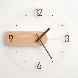 Vases Simple Nordic Wall Clock Creative Solid Wood Acrylic Glass Home Living Room Decorative 230701