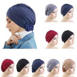 Women Flower Cross Muslim Turban Chemo Cap Bandana Stretch Islamic Inner Hijab Hat Arab Wrap Headscarf Hair Loss Turbante Mujer