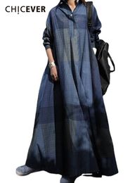 Urban Sexy Dresses CHICEVER Vintage Colorblock Long Dress For Women Lapel Half Sleeve Loose Waist Patchwork Maxi Female Spring Clothes 230630