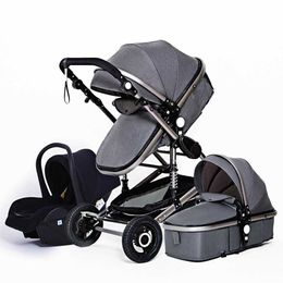 Strollers# Luxurious Baby Stroller Portable Travel Baby Carriage Folding Prams Aluminium Frame High Landscape Car for Newborn Baby