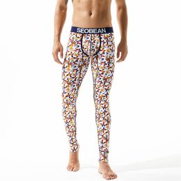 Winter Men Fashion sexy Long Johns Cotton Thermal Underwear yellow flower WarmTight Single Long Leggings Pants High Quality278P