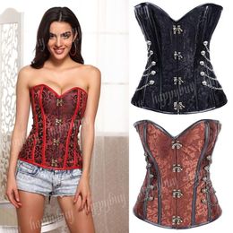Classical Steel Boned Steampunk Corset Outwear Top Cord Lacing Up Bustier Plus Size S-5XL280i