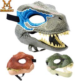 Party Masks Horror Dinosaur Headgear Dragon Lifelike Dinosaur Mask Halloween Party Cosplay Open Mouth Latex Scared Mask Gifts 230630