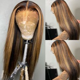 Highlight Straight 150Density 13*4 Lace Front Human Hair Wigs PrePlucked Lace Wigs With Baby Hair For Black Women Bleached
