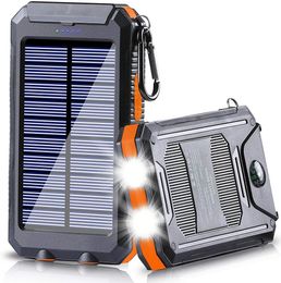 Banks Outdoor Camping Survival Tools Kit Portable 20000mah Waterproof Solar Power Charger Bank with Usb Led Flashlights for Adventure