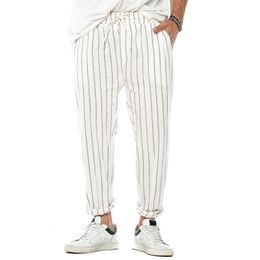 Men's Pants 2023 Cross border Vertical Stripe Cotton Hemp Straight Tube Loose Fashion Casual 230630