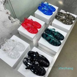 2023-Designer Sandals Jelly Sandal Transparent Slippers Women Double Sandals Flat Buckle Rubber Shoes Flip Flops