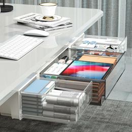 Trackers Multifunctional Drawer Type Desktop under Desk Storage Box Hidden Office Organiser Drawer Boxs Desk Stationery Box Storage Tools