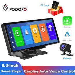 Car dvr Podofo 93Inch DVR Smart Player Wireless Carplay Android Auto With Voice Control Suppport Rear Camera BT FM Dash CamHKD230701