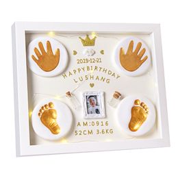 Keepsakes Baby Po Frame 100 Day Full Moon Gift Handprint Footprint Imprint Kit Souvenirs born DIY Pad Picture LED 230701