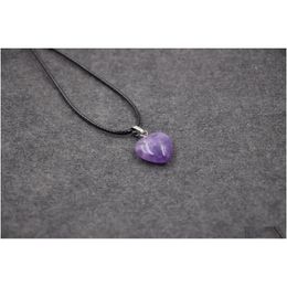 Pendant Necklaces Fashion Natural Stone Love Heart Amethyst Crystal Necklace For Women Jewellery Drop Delivery Pendants Dhsy9