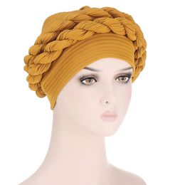 Twist Braids Turban Women Muslim Hijab Hat African Nigerian Headtie Aso Oke Gele Already Made Auto Head Scarf Bonnet Chemo Cap