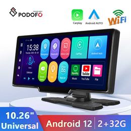 DVRs Podofo 1026" Carplay Monitor Android Auto Car DVR 4K Dash Cam ADAS Android12 232G WIFI GPS Navigation Dashboard Video RecorderHKD230701