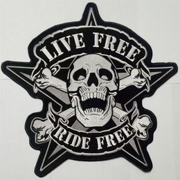 Large Embroidery Skull LIVE Patches Biker motorcycles badges for Jacket Vest Garment Clothing Sewing on RIDE Patches app237g