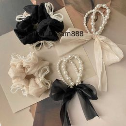 Korean woman hair accessories pearl streamer hair ring bow large intestine hair ties high elastic fabric pearl head rope