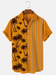 Men's Polos Hawaiian Shirt 6xl Loose Stretch Top And Women 3d Print Coconut Tree Single Breasted Short Sleeve Beach 230630