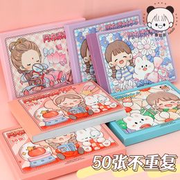 Adhesive Stickers 50 Sheets Kawaii Bear Rabbit Girl Material Sticker Book Decorative Scrapbooking Diy Label Diary Stationery Album Journal Planner 230630