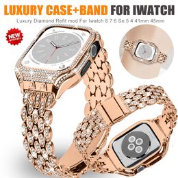 Bling Diamond Stainless Steel Refit Mod Kit Protective Case Band Strap Cover For Apple Watch Series 8 7 6 5 4 SE 40mm/41mm