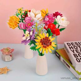 Blocks 2023 New Romantic Flowers Wildflower Bouquet Building Blocks Home Decor Ornament Building Blocks Toy Holiday Girlfriend Gift R230701