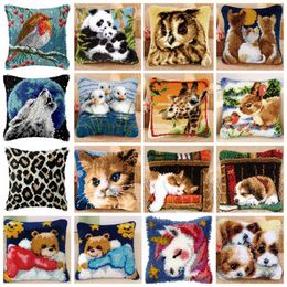 Pillow Animals Bear Cat Rabbit Latch Hook Embroidery Pillow Knotted Embroidery Kit Hand Hooks Knitted Carpet Latch Hook Rug Kits