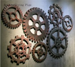 Decorative Objects Figurines Direct marketing creative retro industrial wind decoration wooden round gear bar wall room home hanging decorations 230701