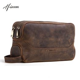 Cosmetic Bags Cases Hiram Luxury Genuine Leather Toiletry Bag Cosmetic Bag with Large Capacity Cosmetic Bags for Men Travel Portable Pouch Zipper 230630