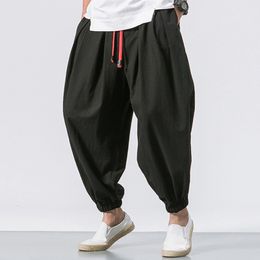 Men's Pants Man Cotton Linen Wild Leg Casual Loose CalfLength Bloomers Summer Baggy Male Traditional Trousers Joggers 230630