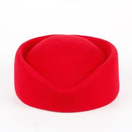 Solid Colour Red Rose flight attendant Hat High Quality Wool 100% Women Beret Cap Hats New Style Top selling berets Caps