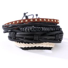 Bangle Men's Adjustable Feather Multilayer Leather Bracelet Men Fashion Braided Handmade Star Rope Wrap Bracelets & Bangles Male Gift