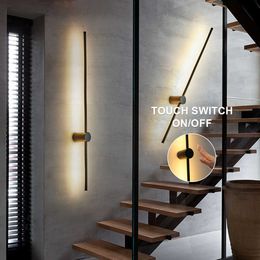 Lamps Nordic LED 350°Rotation Long Strip Modern Light With Touch switch Wall Sconce Lamp Fixture AdjustableHKD230701