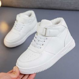 Sneakers Baby Boy Girl Casual Shoes Child Leather Sneakers Soft Flat High Waterproof White Black red Kids Boot Shoes Chaussure EnfantHKD230701