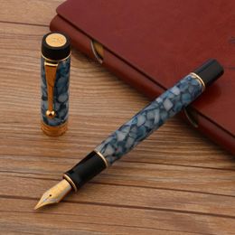 Pens Luxury JinHao 100 Fountain Pen Blue Marble Golden Acrylic Spin Twist School Student Office Stationery Ink Pens