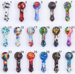 New Arrival Styles Colourful Printing Smoking Hand Pipes 4.3inches Silicone Hand Pipe Portable With Glass Bowls Smoke Bong Printed Cartoon